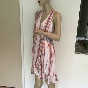 Rails Linen Blend Pink Metallic Madison Jewel Stripe Wrap Dress S 2 4